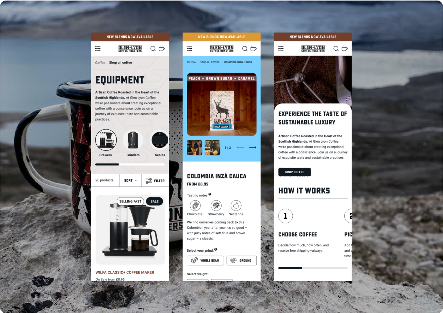 Mobile images of the glen lyon website designed by Uncover Commerce